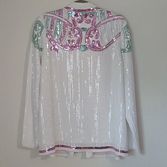 Endless Rose By Antropologie White Sequience Blazer , Party, Cruiz, Size Larg - Picture 6 of 7